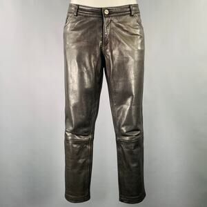 ANINE BING Size M Black Lambskin Leather Cropped Casual Pants